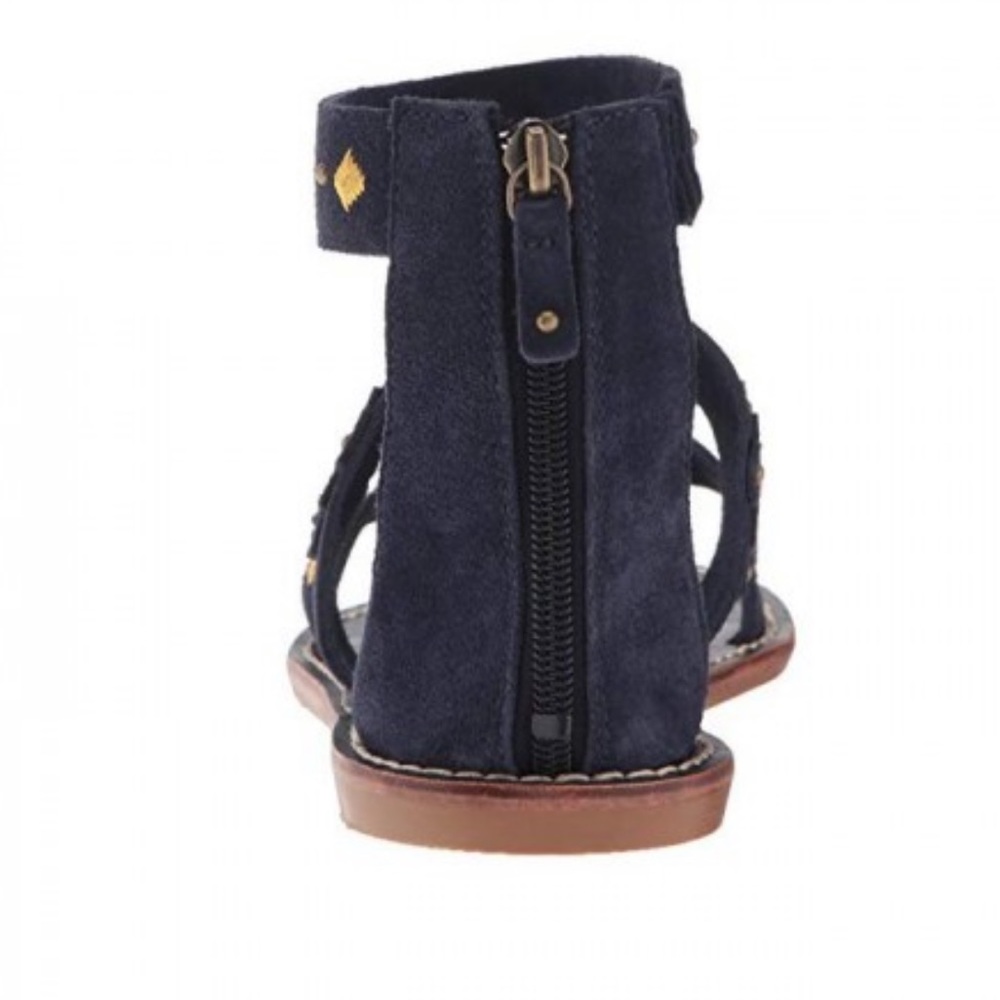 Navy Suede Boho Chic Embroidered Flat Sandal - Picture 4 of 4